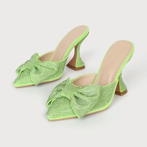 Lorayne Green Rhinestone Pointed-Toe Mules